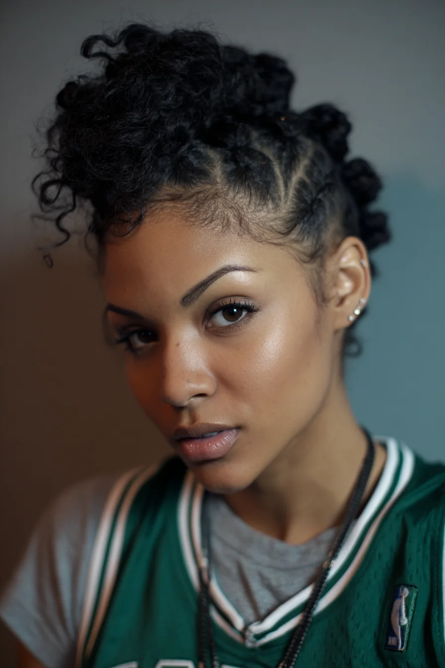 Feed‑in Cornrows to High Curly Puff — Natural Textured Updo