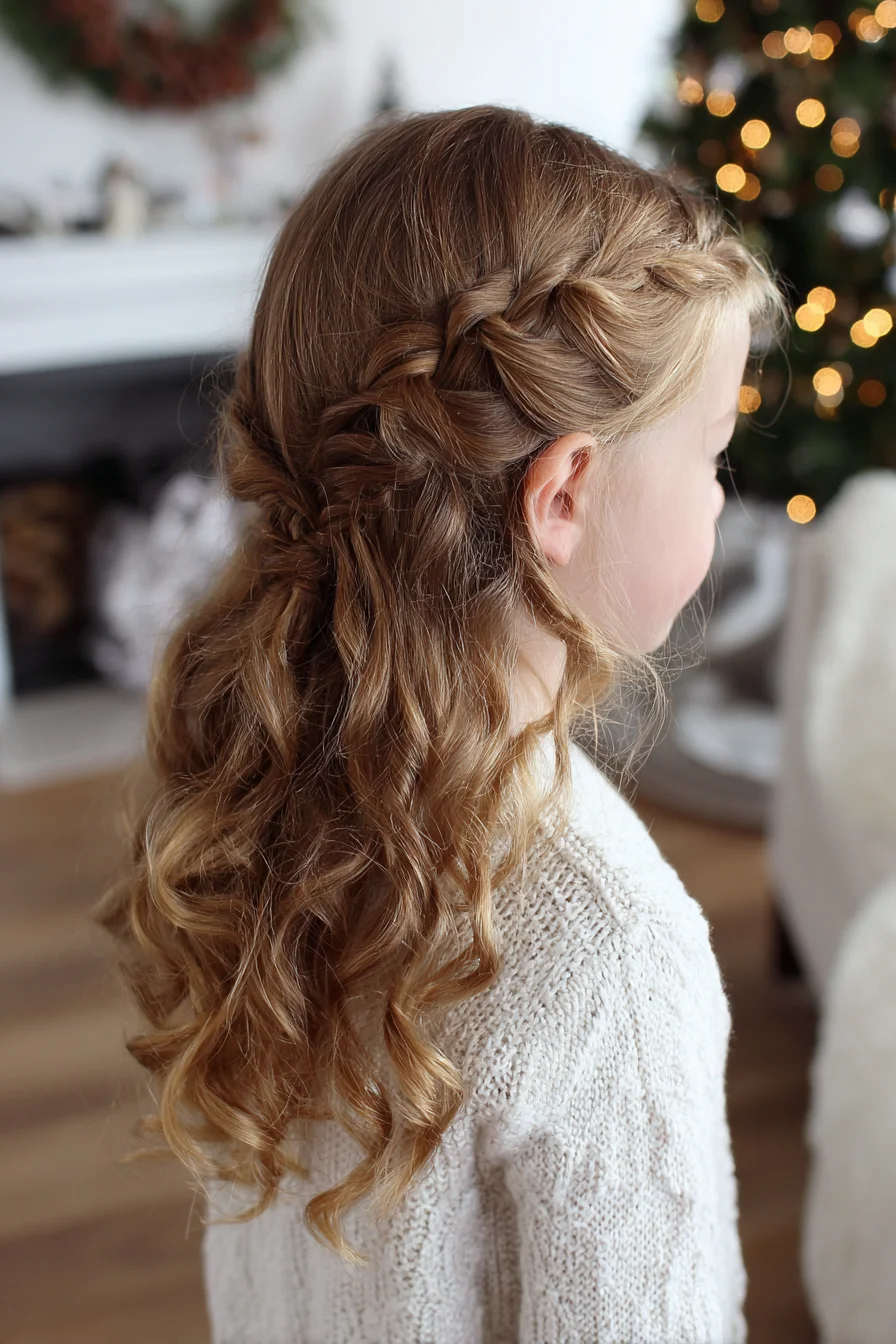 Half-Up Waterfall Twist with Loose Curls — Braided Kids Hairstyle