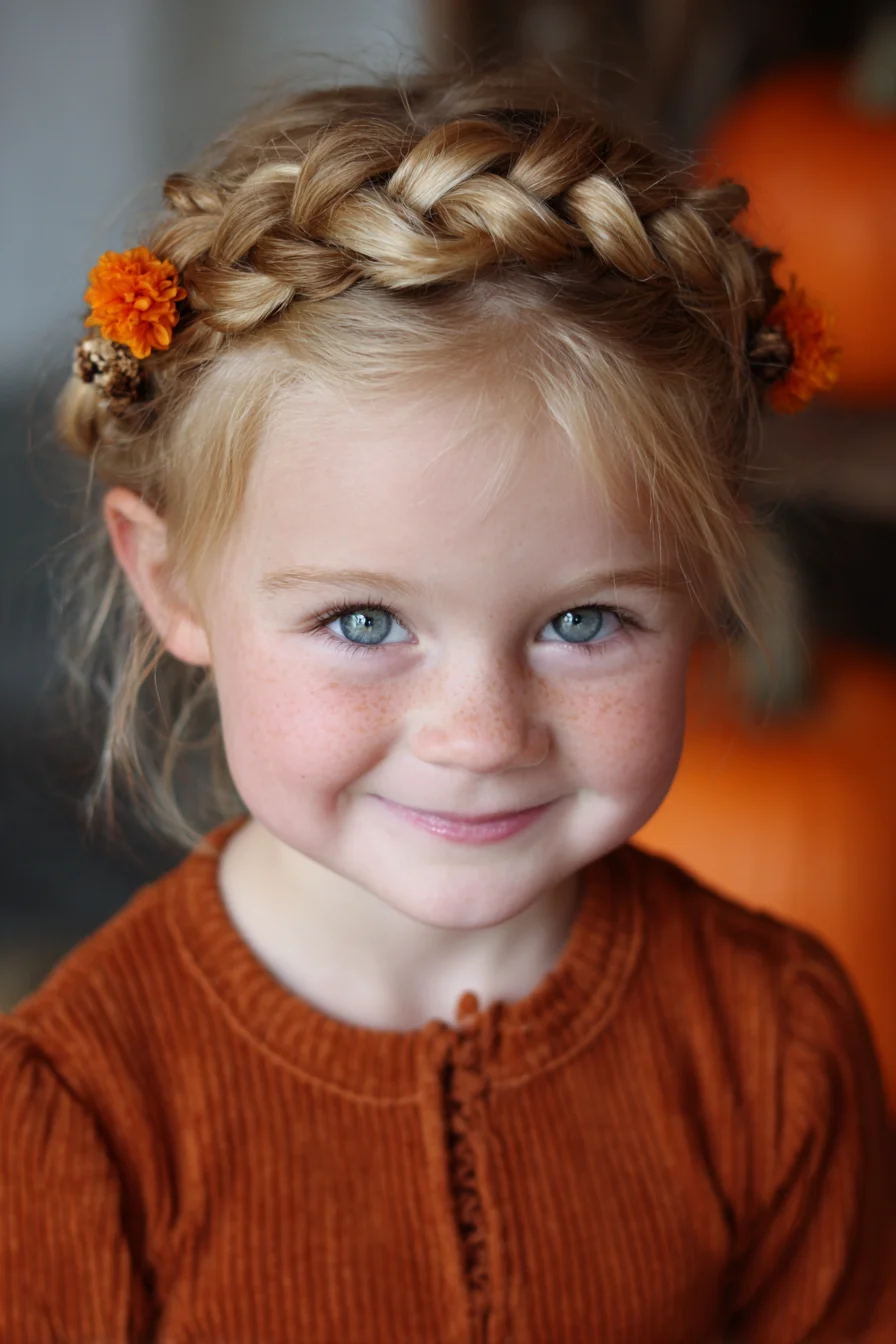 Halo Crown Braid with Floral Accents — Ideal for Fine to Medium Hair