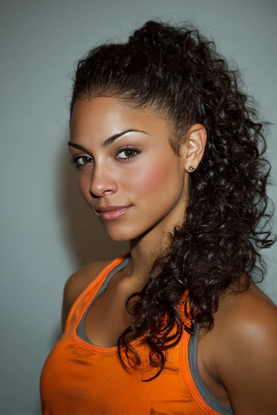 High Curly Ponytail — Sleek Sides with Voluminous Natural Curls