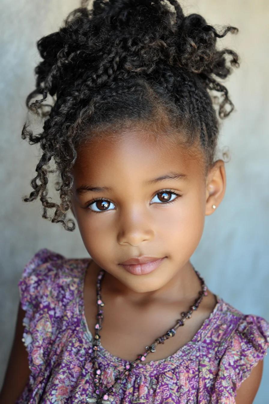 High Curly Puff with Mini Braids — Natural Textured Updo