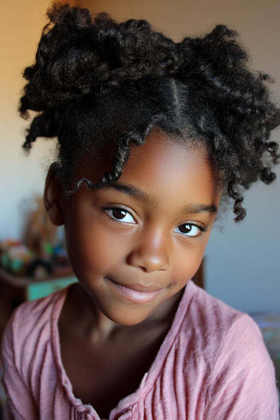 High Puff Double Buns with Defined Front Twists — Natural 3A–4C Hair