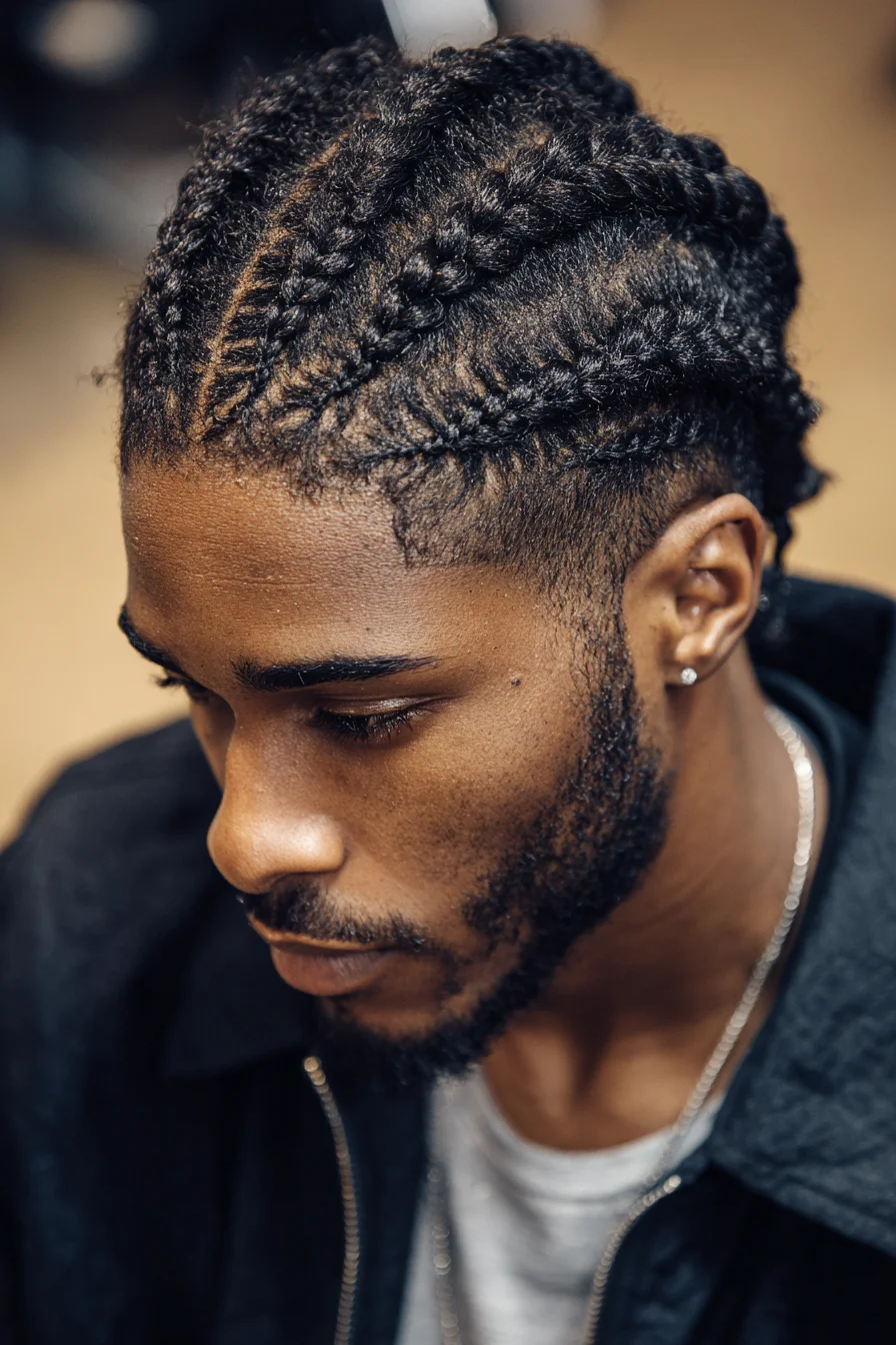Horizontal Cornrow Braids with Clean Tapered Edges