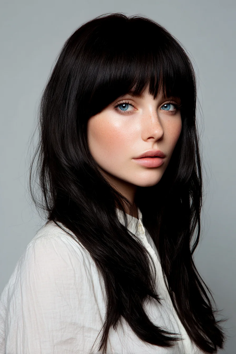 Long Layered Cut with Soft Blunt Fringe — Face‑Framing Sleek Style