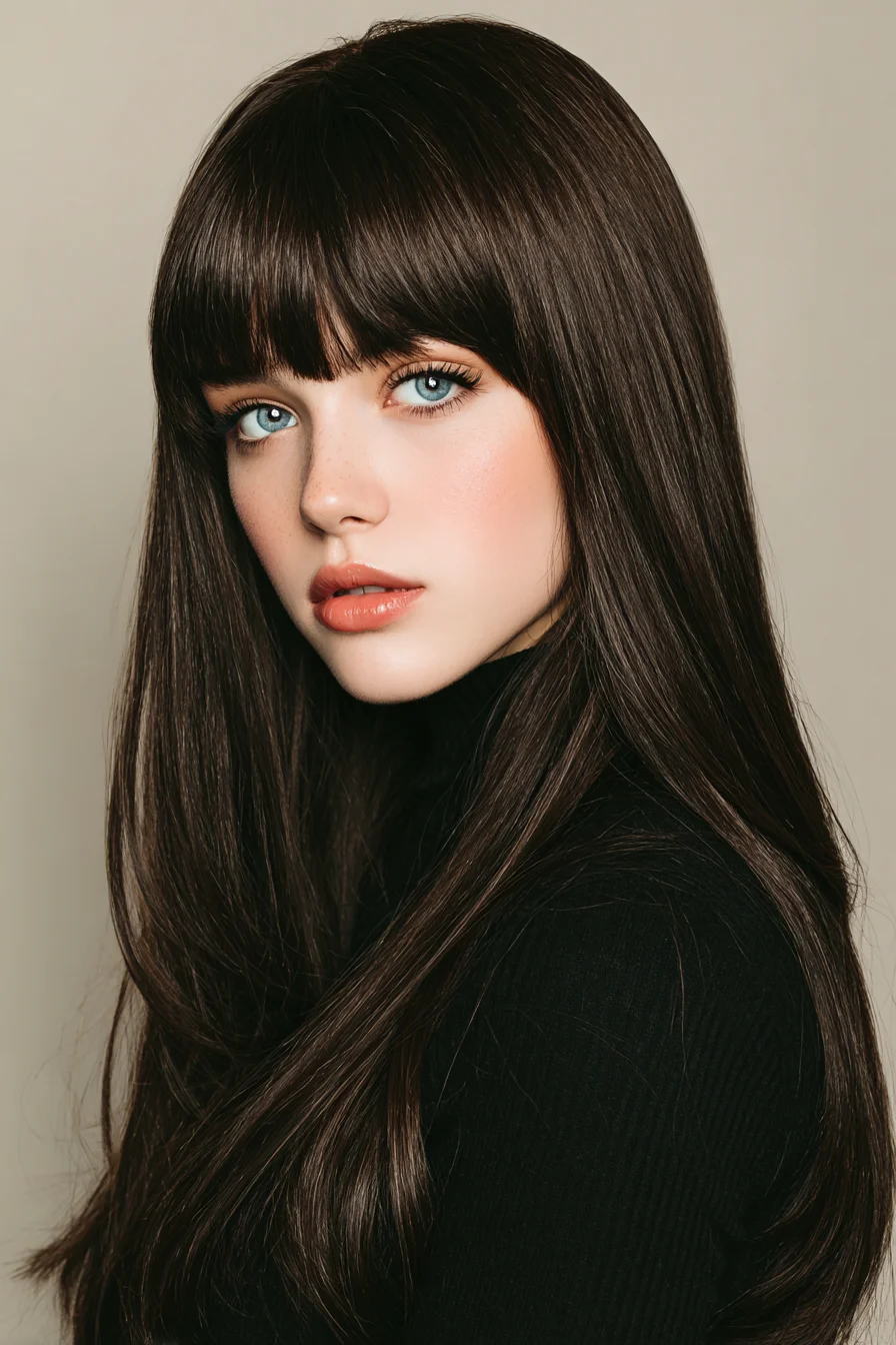 Long Sleek Layers with Blunt Bangs — Straight Hair Styling