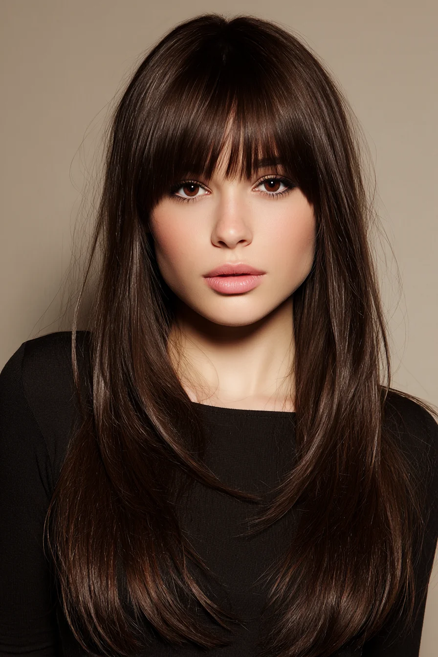 Long Sleek Layers with Blunt Fringe — Straight Finish