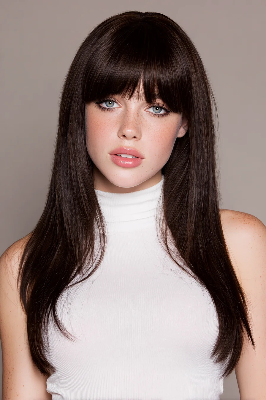 Long Sleek Layers with Full Blunt Fringe