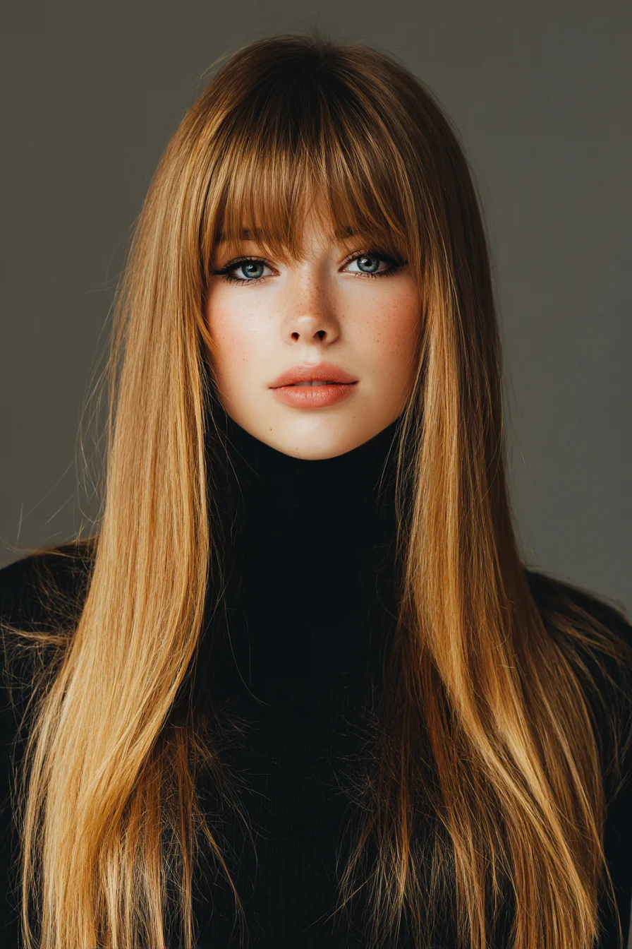 Long Sleek Straight Hair with Blunt Fringe