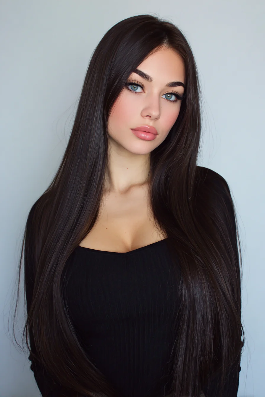 Long Sleek Straight Hair with Center Part — Glossy, Face‑Framing Lengths
