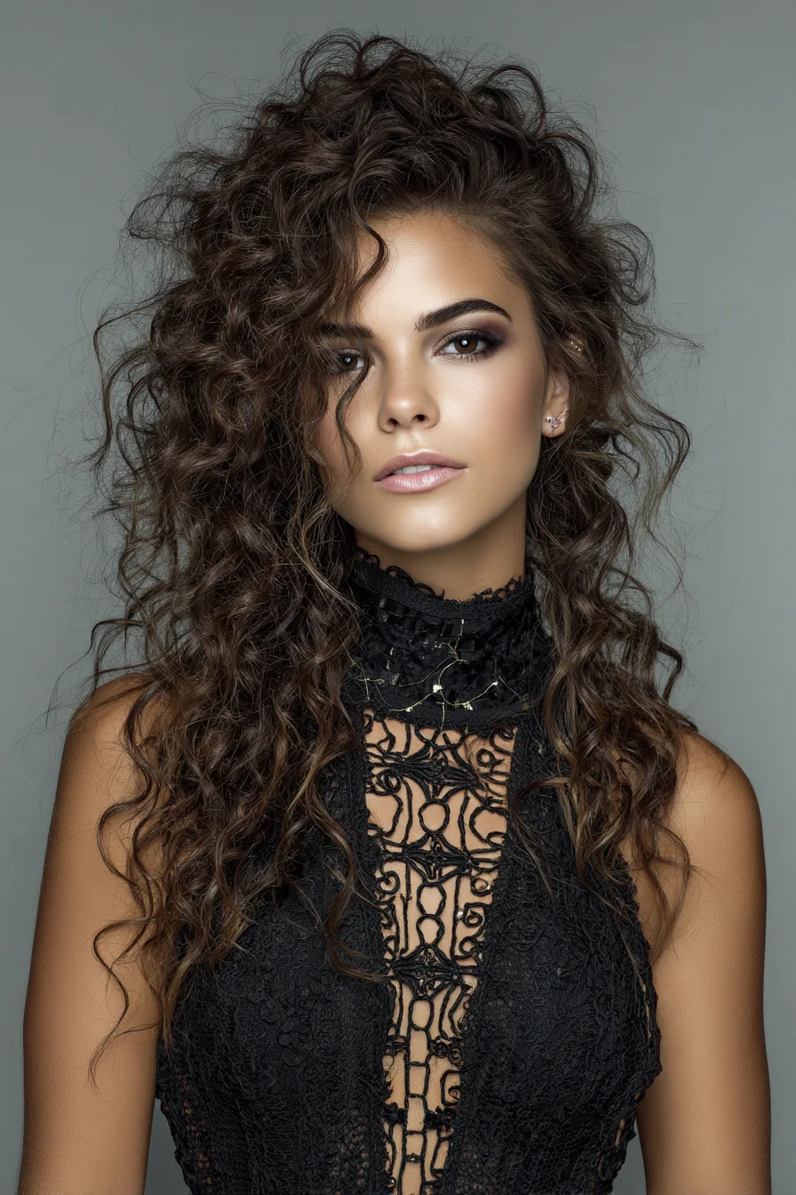 Long Voluminous Natural Curls with Face‑Framing Texture