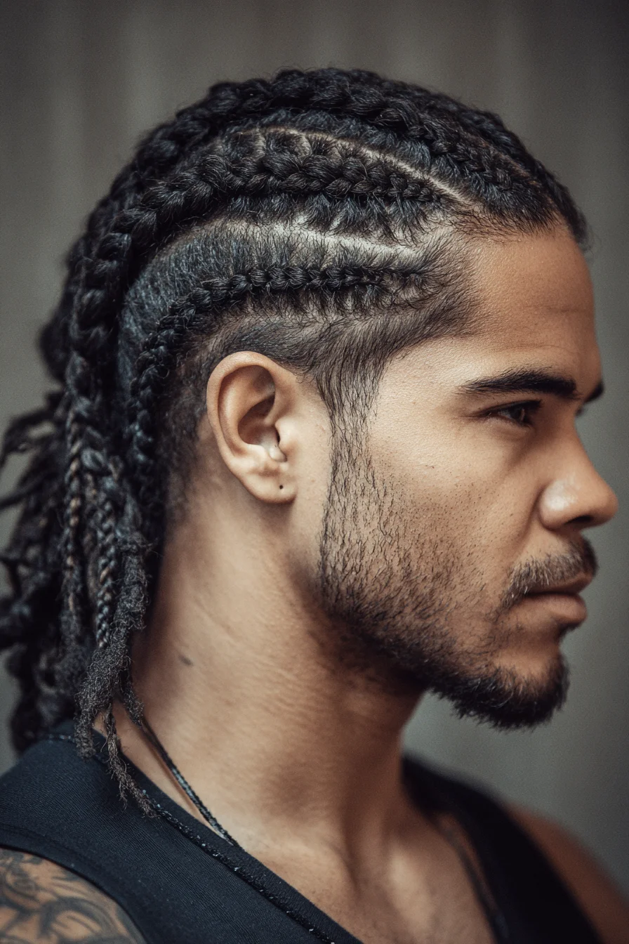 Low-Profile Feed-In Cornrows with Twisted Ends (Mens Braids)