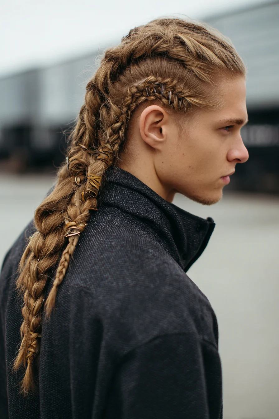 Multi-row Cornrows with Accented Fishtail and Long Three-Strand Braid