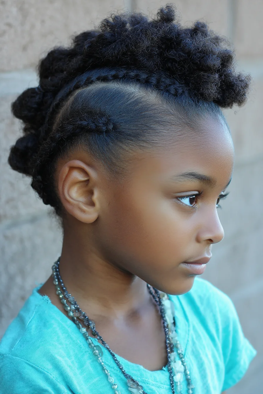 Natural Mohawk with Sleek Cornrows and Defined Curly Puffs