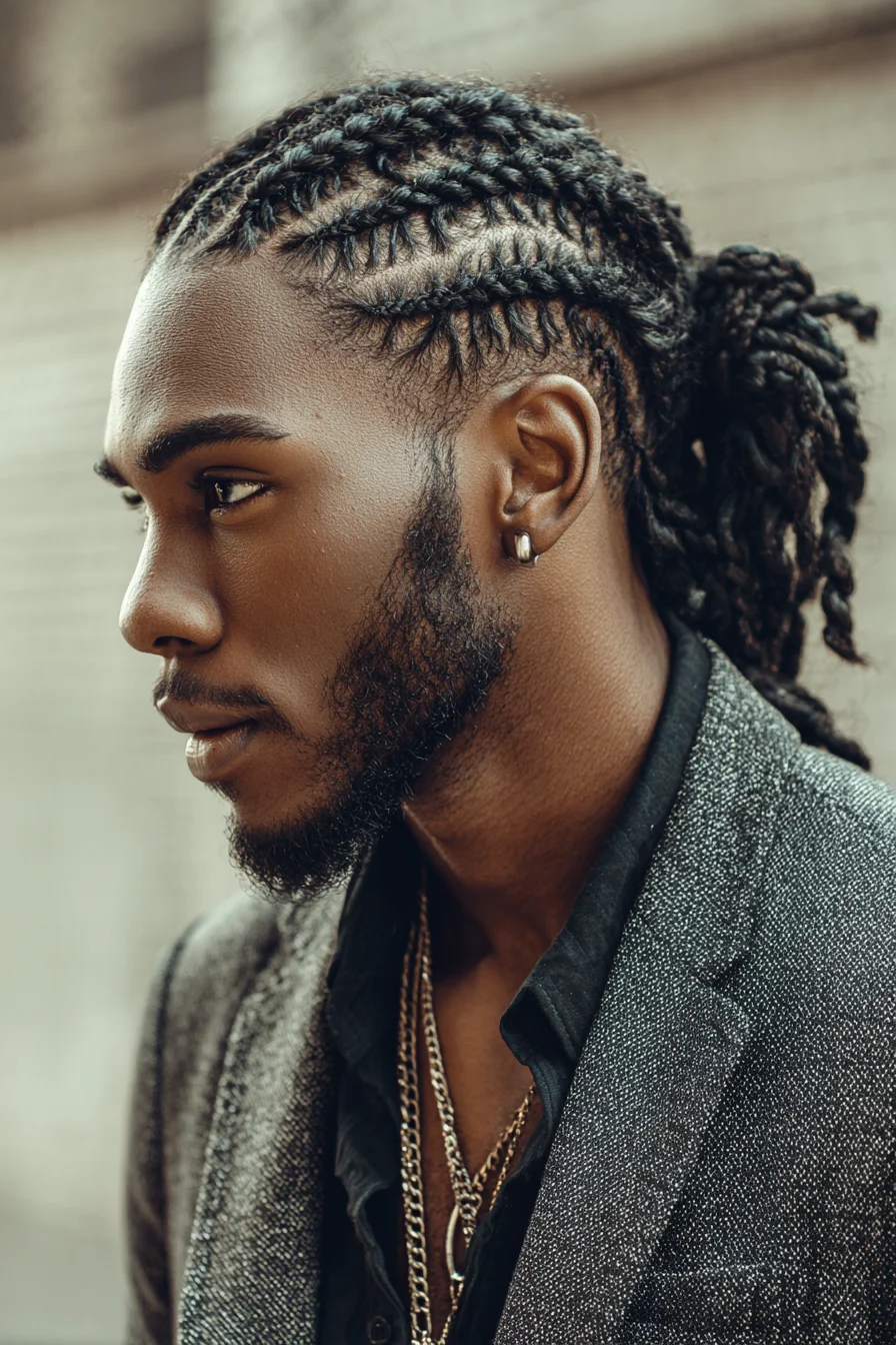 Neat Cornrow Braids Pulled Into a Low Twisted Ponytail — Natural/Thick Hair