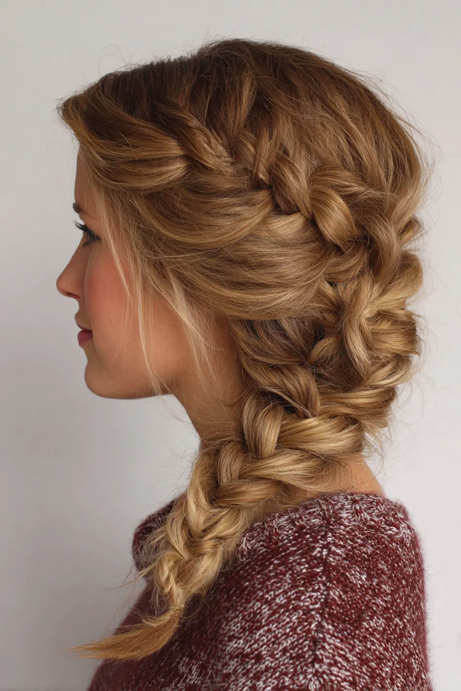 Pancaked Side Dutch Braid with Textured, Loose Finish