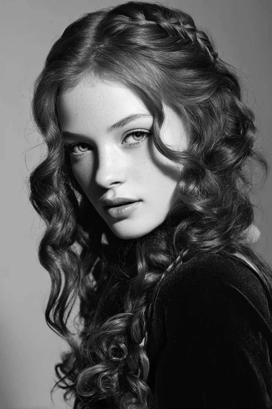 Romantic Loose Spiral Curls with Side Braids — Long Wavy Hair Styling