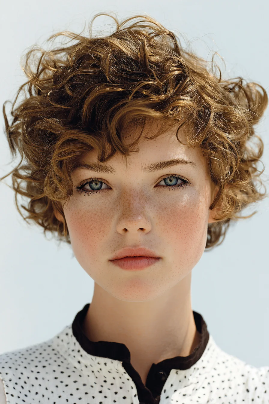 Short Curly Pixie Crop with Tousled Texture