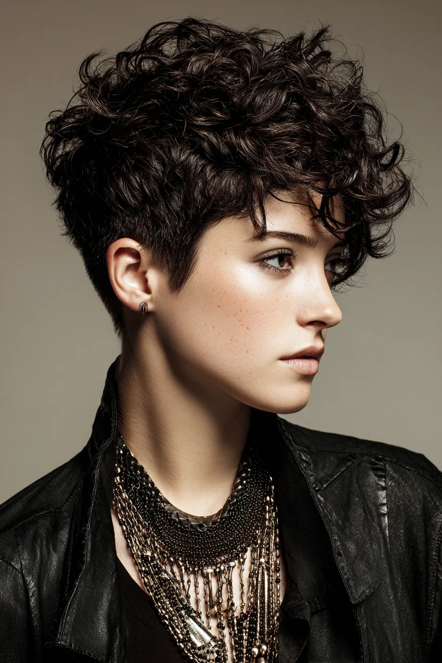Short Curly Textured Pixie with Tapered Sides