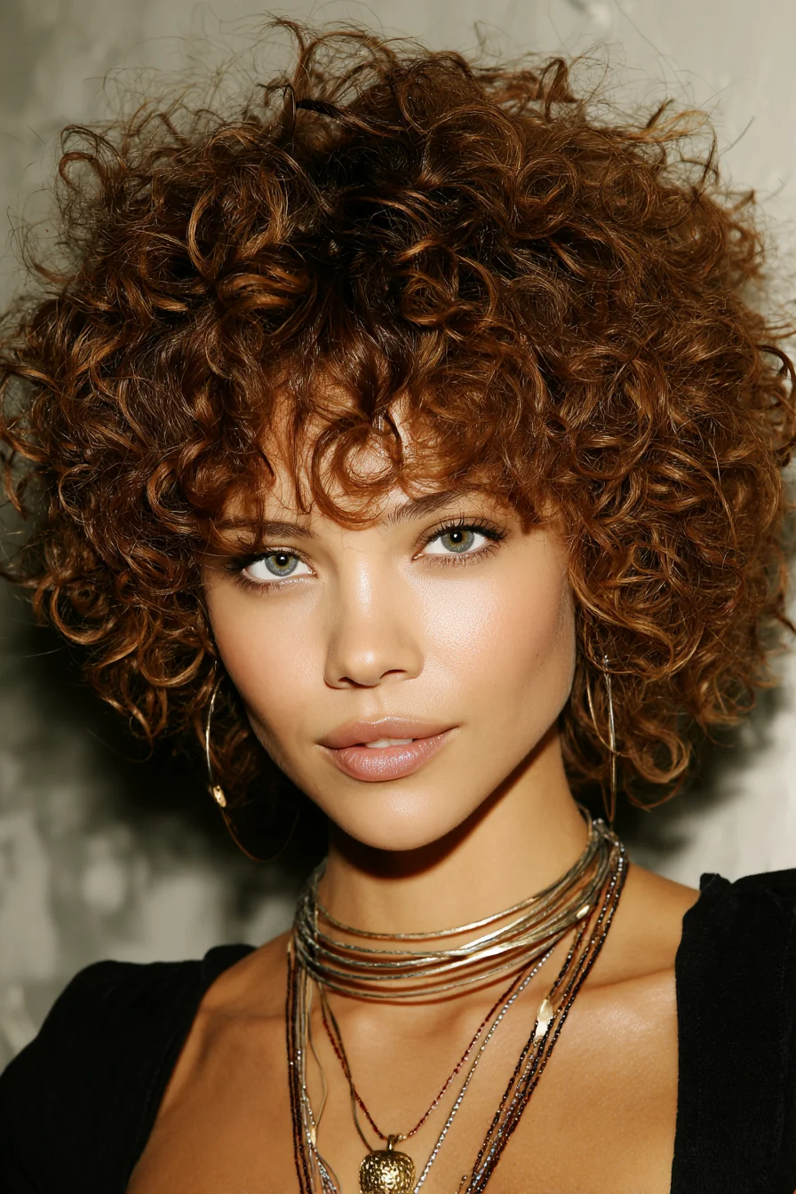 Short Layered Curly Bob with Soft Fringe — Voluminous Natural Curls