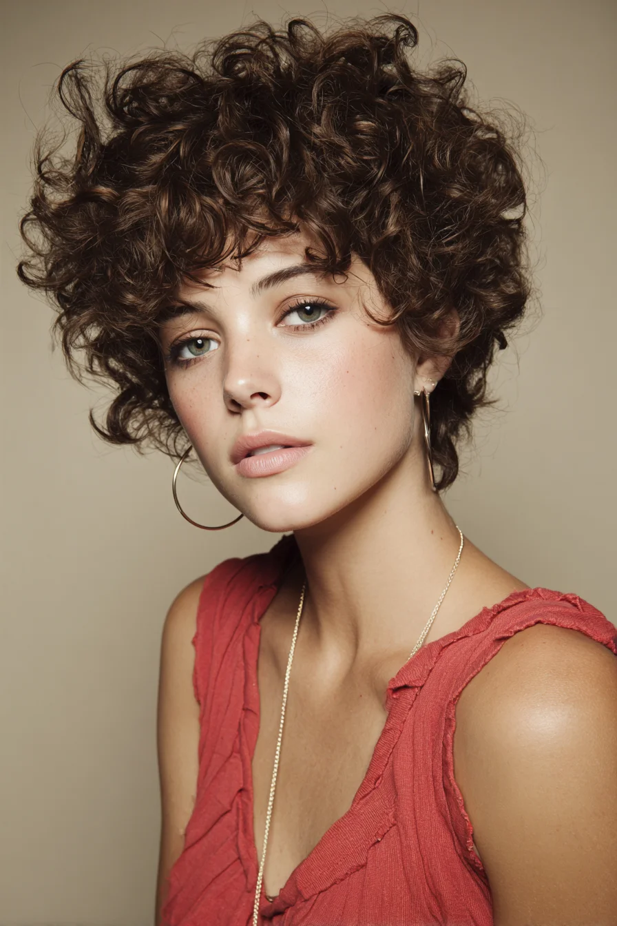 Short Layered Curly Pixie with Soft Fringe — Textured Natural Curls