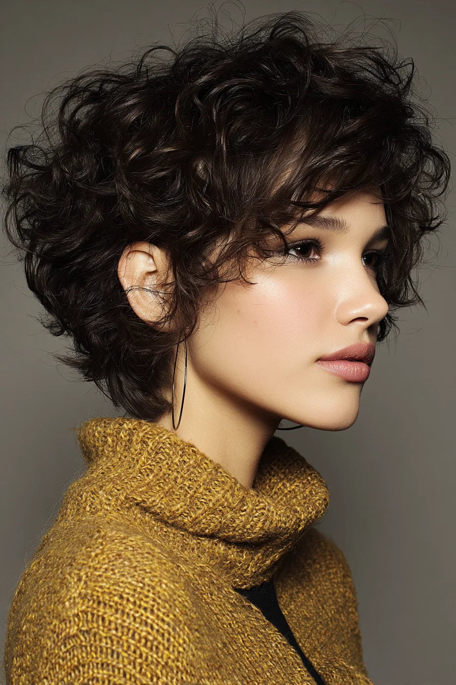 Short Textured Curly Pixie with Layered Fringe