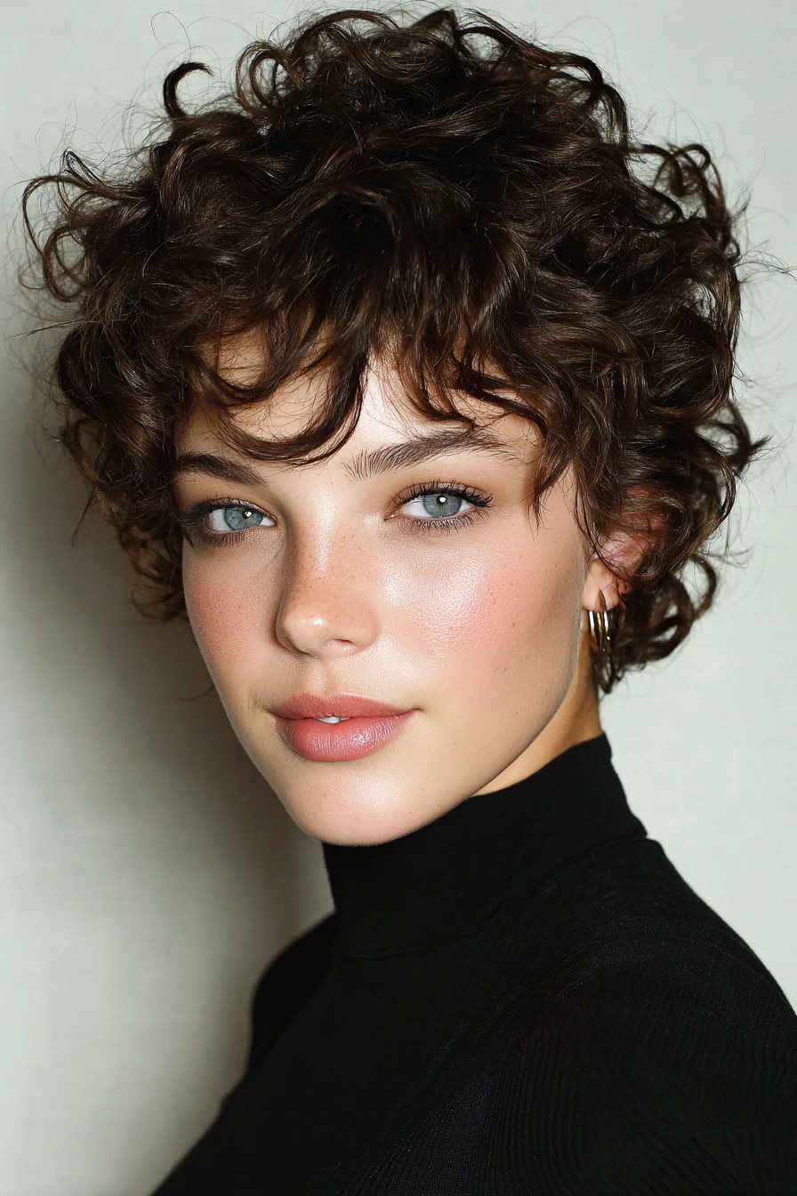 Short Textured Curly Pixie with Soft Fringe