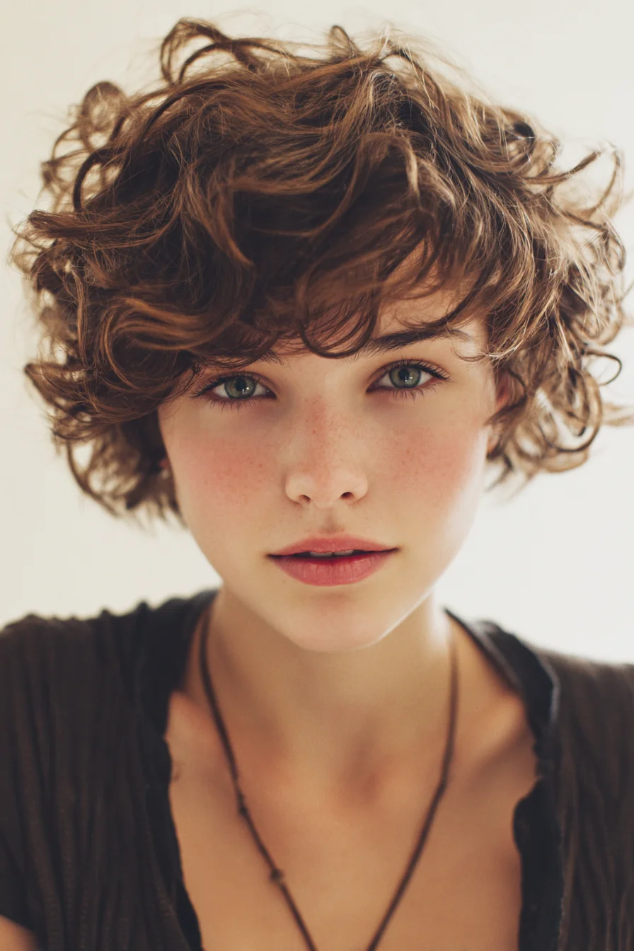 Short Tousled Curly Pixie with Soft Fringe