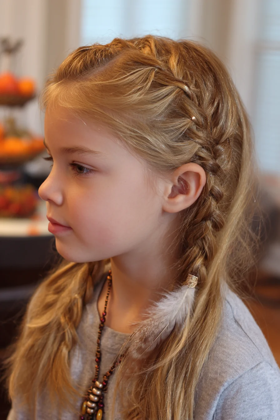 Side Dutch Braids into Soft Twin Braids with Feather Accent