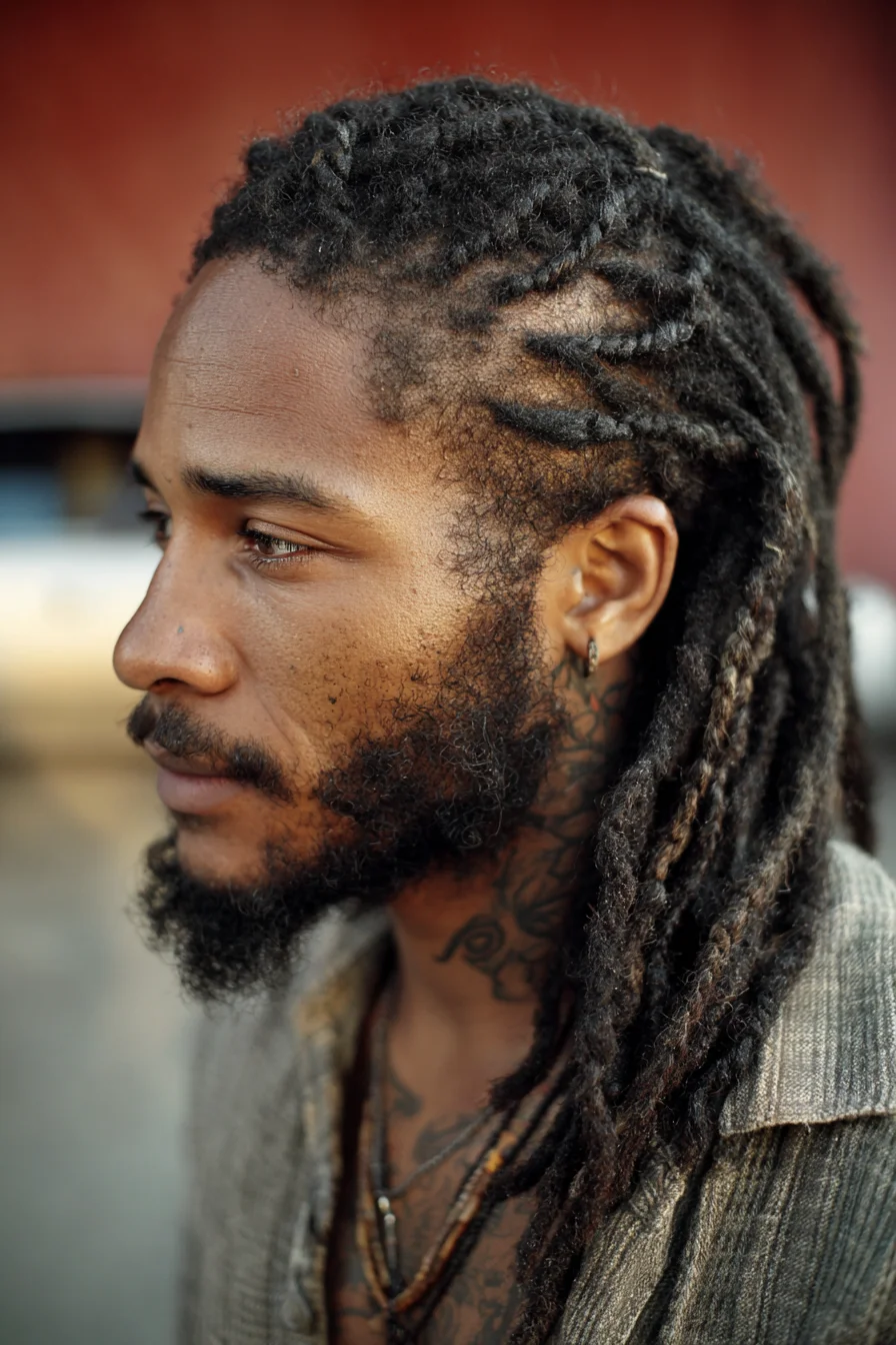 Side-Patterned Starter Locs with Cornrowed Rows and Loose Dreads