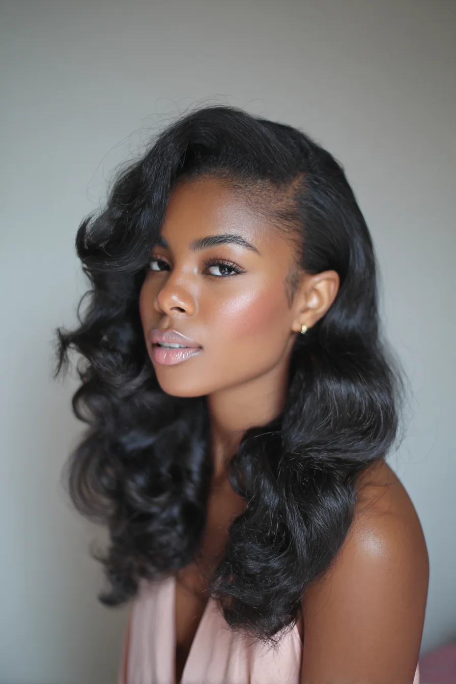 Side‑Swept Vintage Waves for Long, Medium-to-Thick Hair