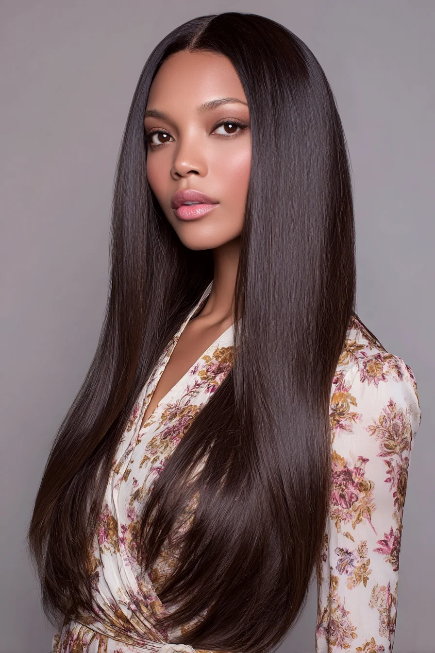 Sleek Center-Part Long Straight Hair with Subtle Layers