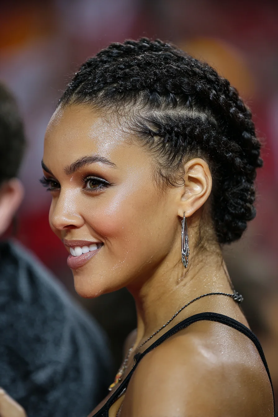 Sleek Cornrow Crown Braids — Flat Braids into Low Updo