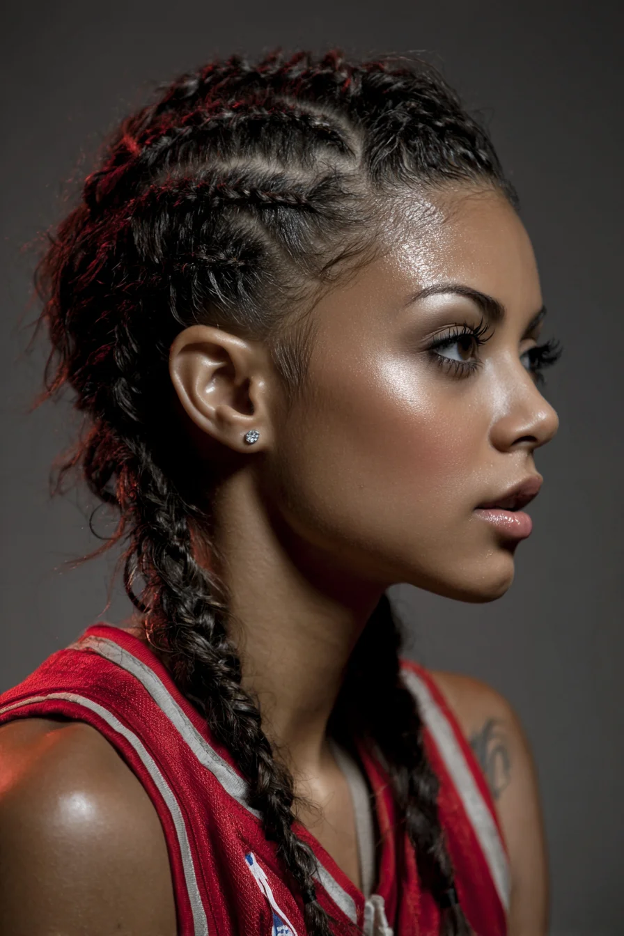 Sleek Cornrow Feed‑In Braids into Two Long Three‑Strand Braids
