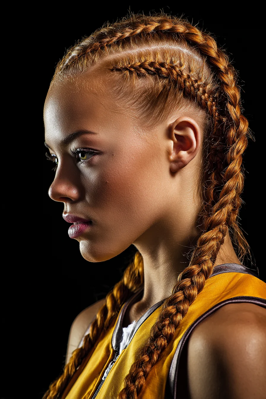 Sleek Double Dutch Braids with Accent Cornrows