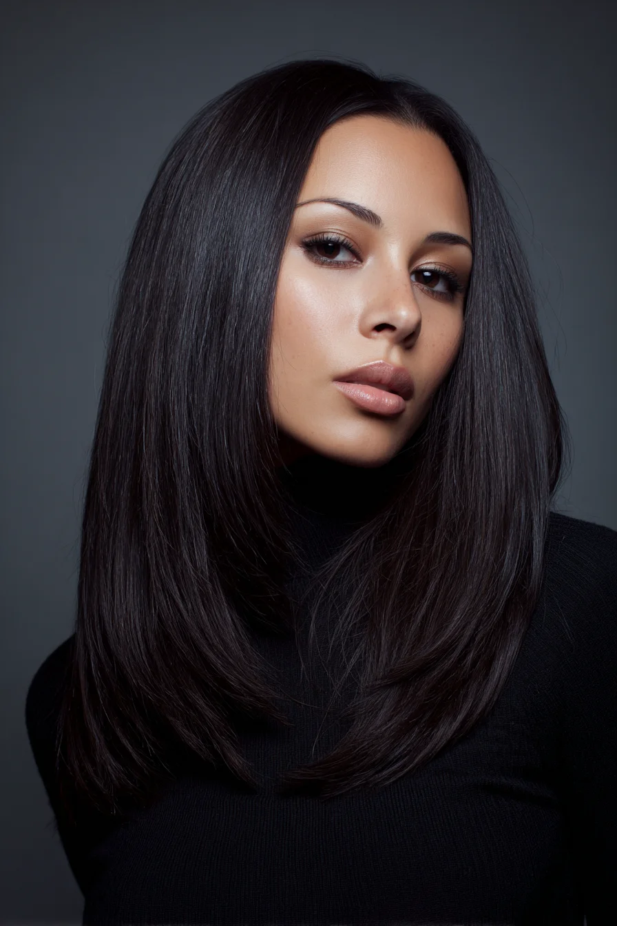 Sleek Long Layered Cut with Subtle Face‑Framing Ends