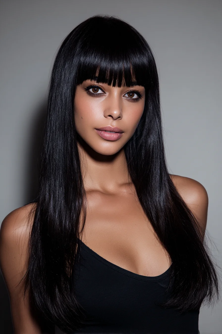 Sleek Long One-Length Cut with Blunt Fringe (Straight Hair)
