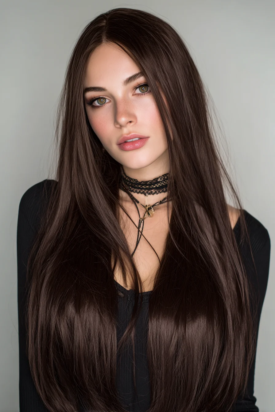 Sleek Long Straight Hair with Center Part and Subtle Face-Framing Layers