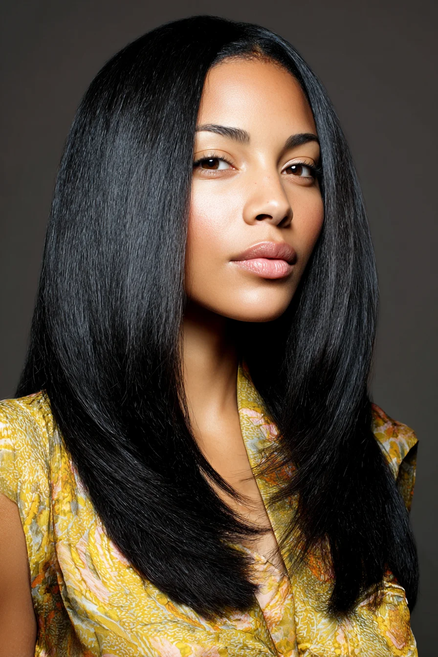 Sleek Long Straight Hair with Subtle Face-Framing Layers