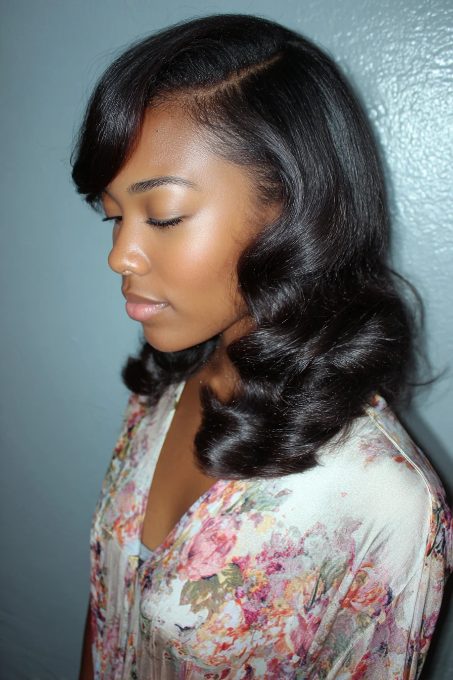 Sleek Side-Parted Vintage Waves — Smooth Blowout for Medium to Thick Hair