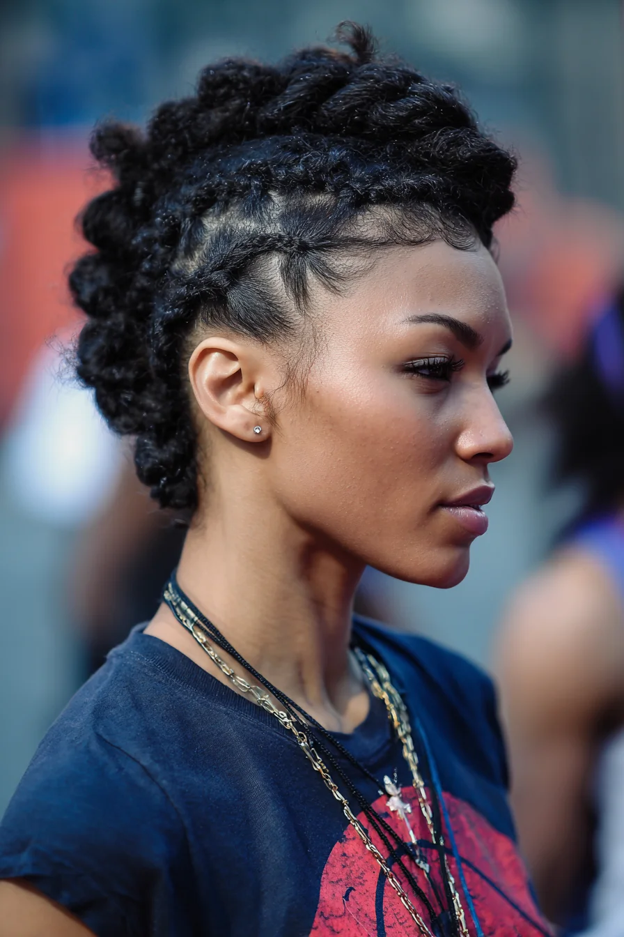 Tapered Faux Hawk with Cornrowed Sides and Mini Twists