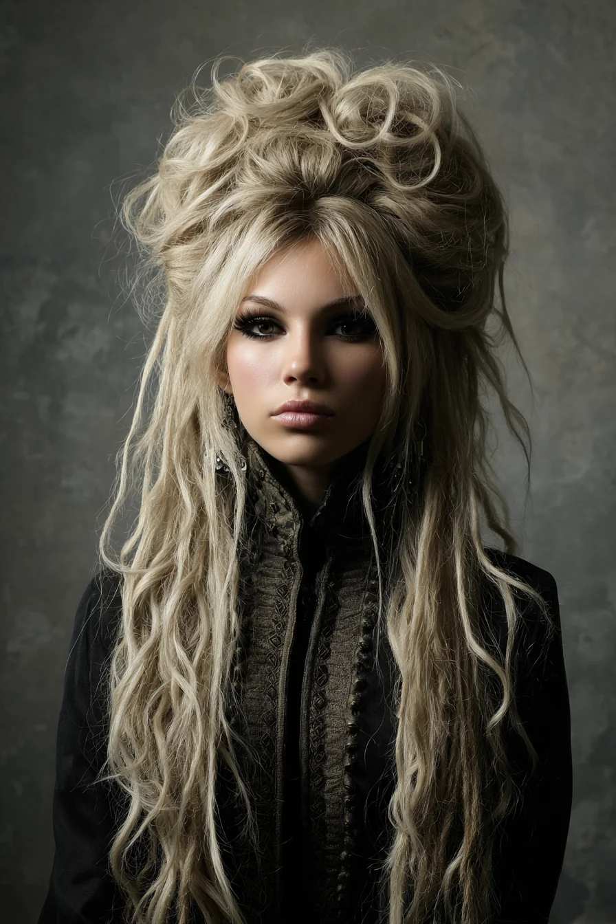 Teased Boho Beehive with Long Textured Waves