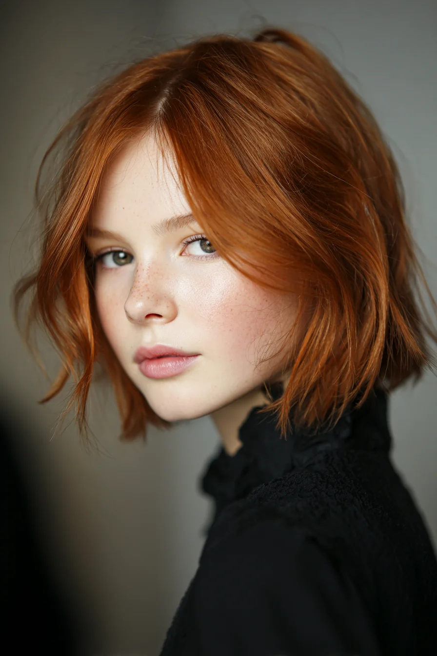 Textured Chin-Length Red Bob with Face-Framing Layers