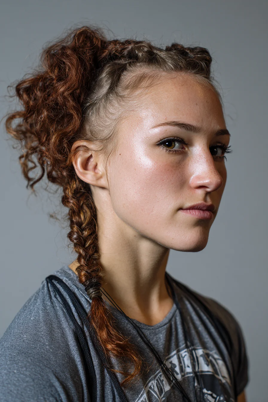 Textured Cornrow-to-Ponytail with Side Braid — Curly & Wavy Hair Style