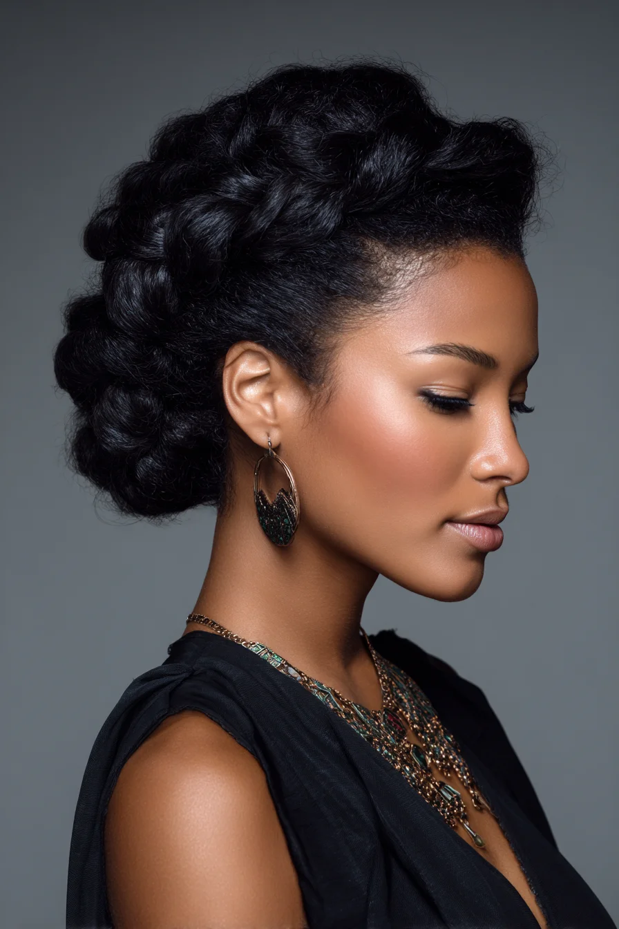 Textured Crown Braid Updo – Protective Style for Natural and Coily Hair