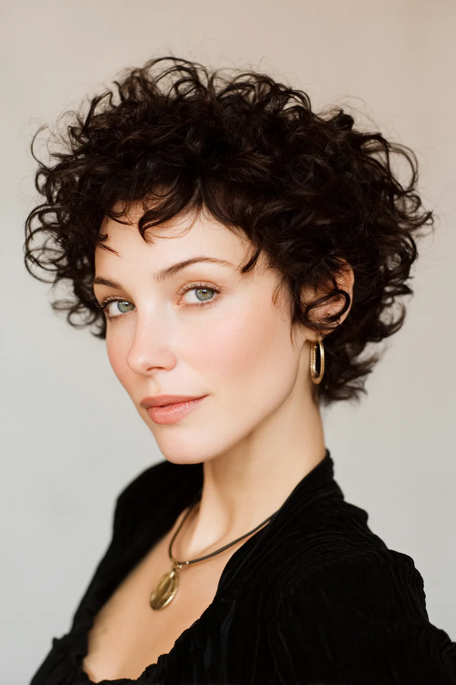 Textured Curly Pixie with Micro Fringe