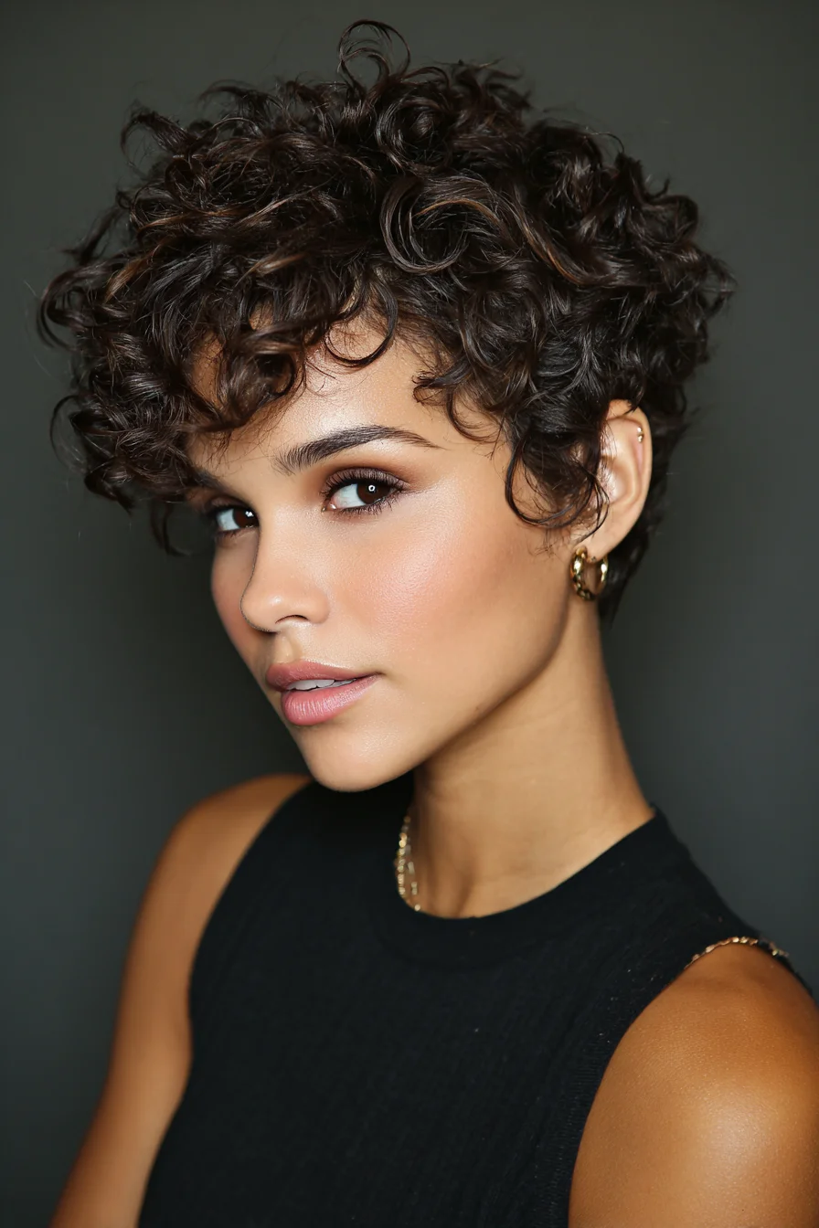 Textured Curly Pixie with Tapered Sides