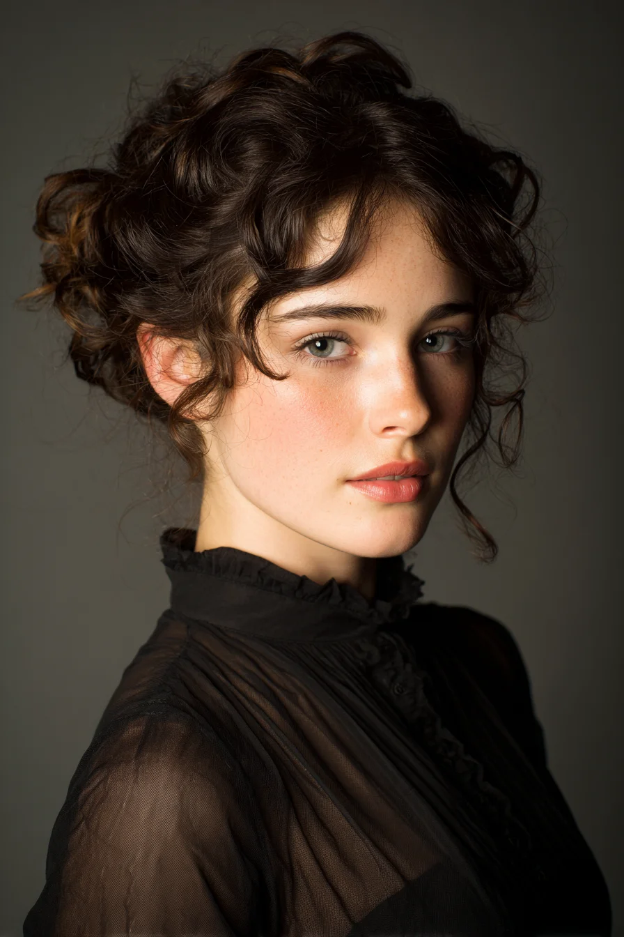 Textured Curly Updo with Soft Face‑Framing Tendrils