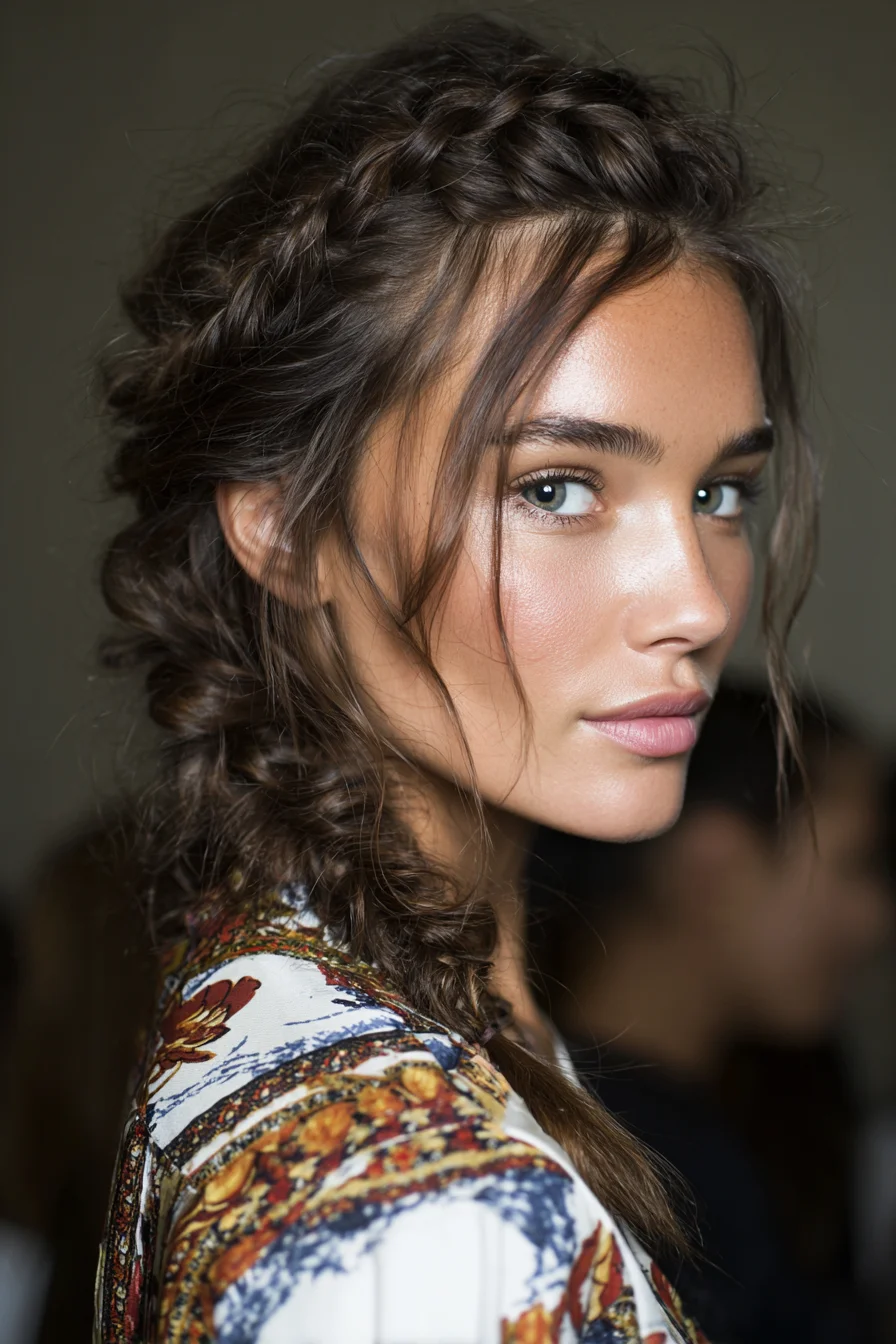 Textured Double Dutch Crown Braids with Loose Face‑Framing Strands