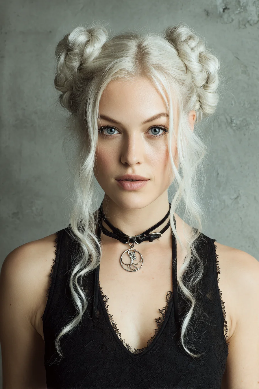 Textured Double Space Buns with Loose Face-Framing Waves