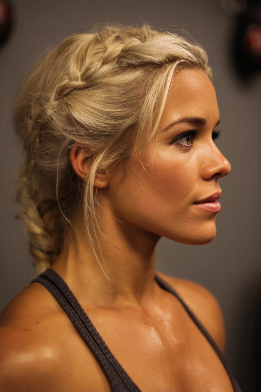 Textured Dutch Crown Braid into Low Braided Updo